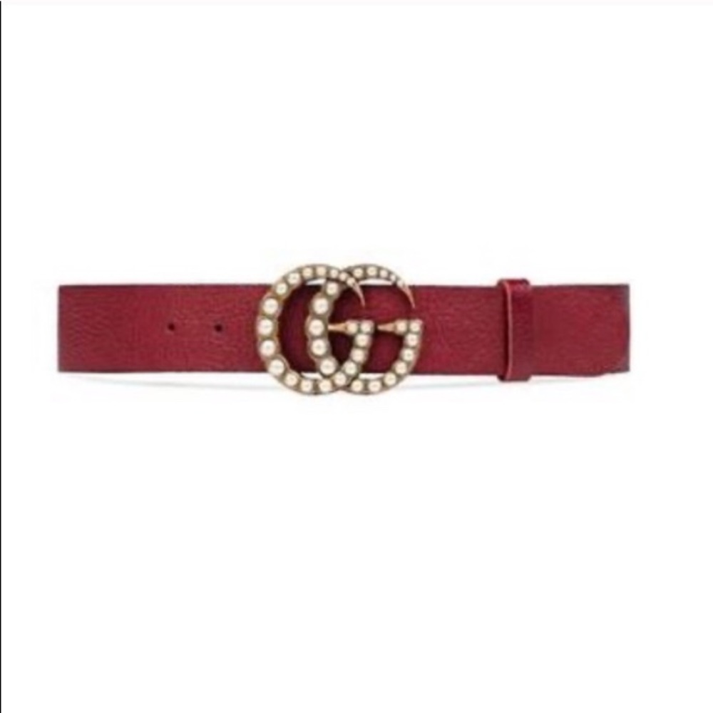 Authentic Red Leather GG Gucci Belt